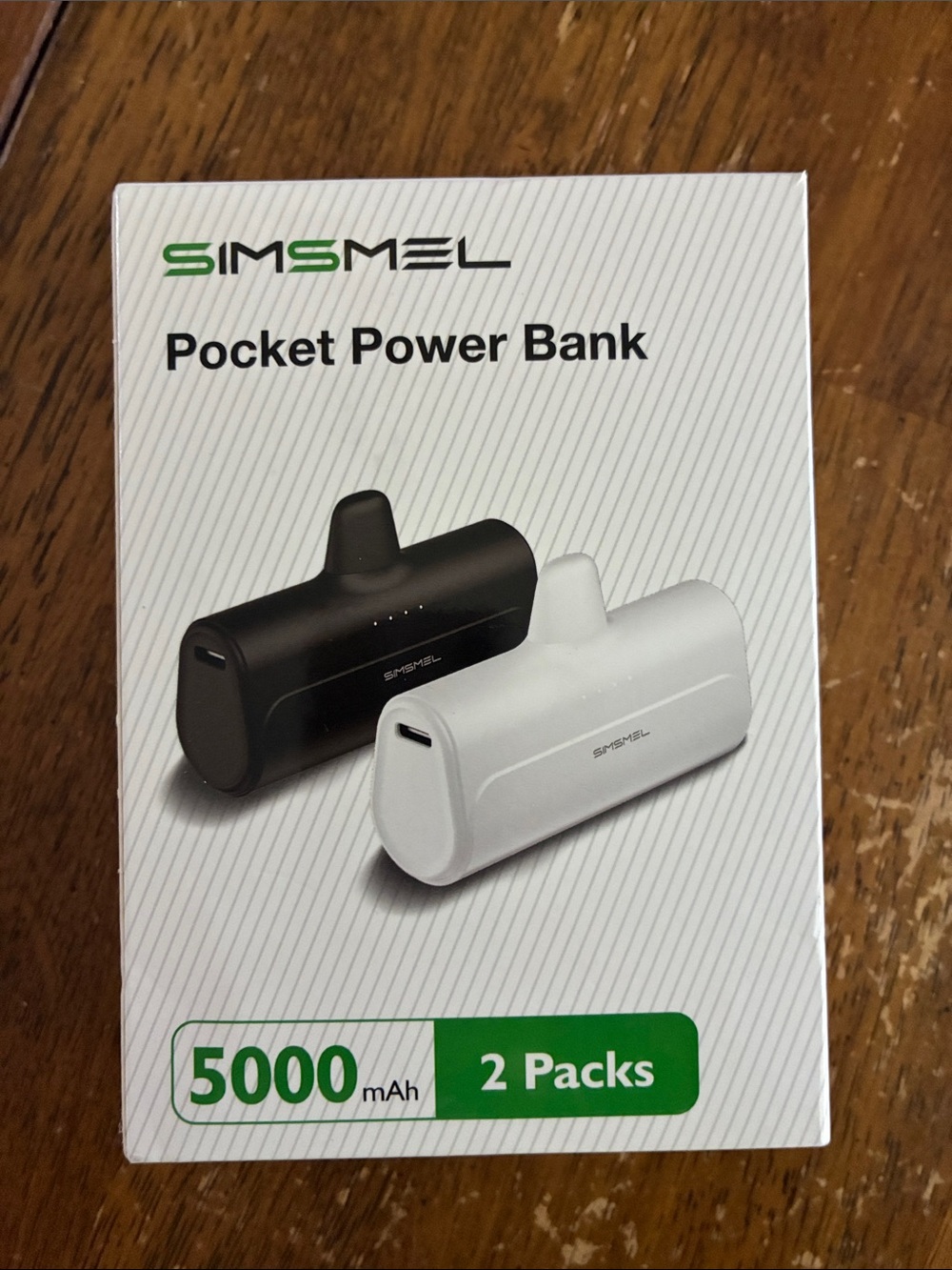 SIMSMEL Pocket Power Bank 5000mAh - White & Black (2 Pack)